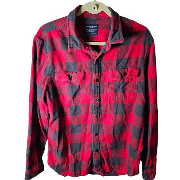 American Eagle Button Up Shirt Mens Medium Red Plaid Soft Flannel Fall Insulated - Picture 4 of 6